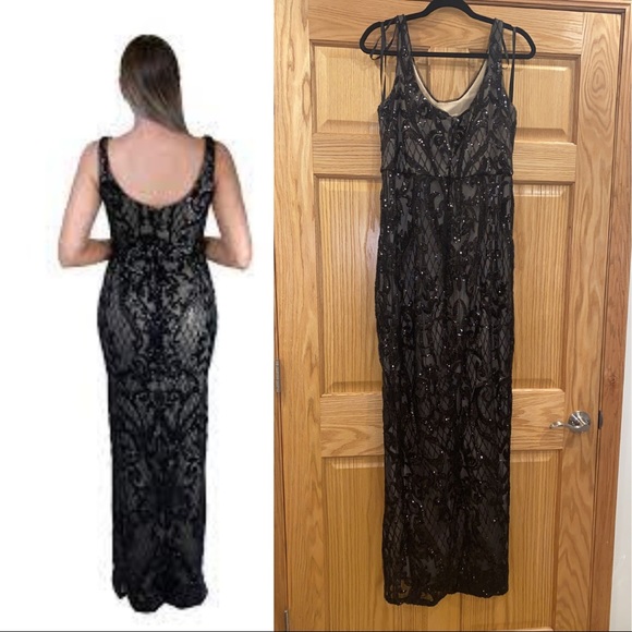 Bariano Dianne Scoop Pattern Sequin Gown - Picture 2 of 14